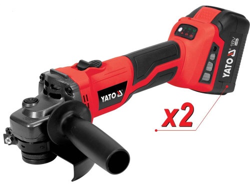 Шліфмашина кутова акумуляторна безщіткова YATO: 2 акумулятори Li-Ion, 18 В, 4 АГод, диск Ø=125 мм, повільний старт / Код товару: YT-828295